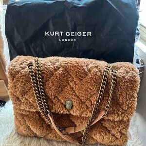 Kurt Geiger Teddy Bear Faux Fur Brown Quilted The Kensington Bag Large Rare